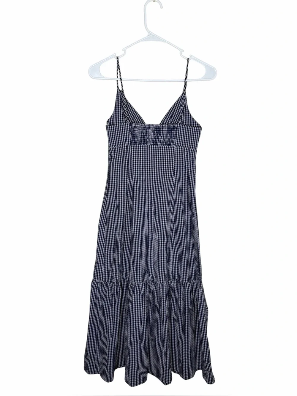 Rails Maeve Midi Dress Size XS Navy Lilac Gingham Bow Cut Out Organic Cotton